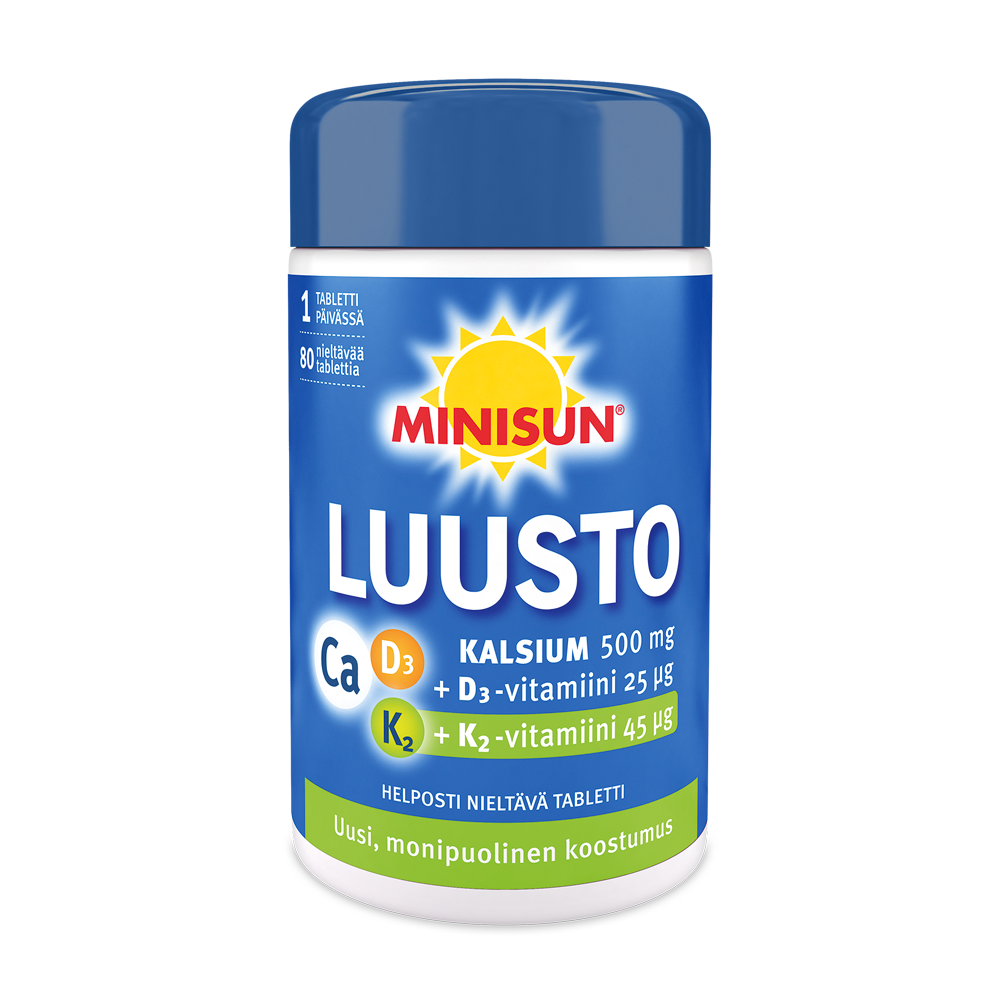 Minisun Kalsium, D-vitamiini ja K2-vitamiini Luustolle