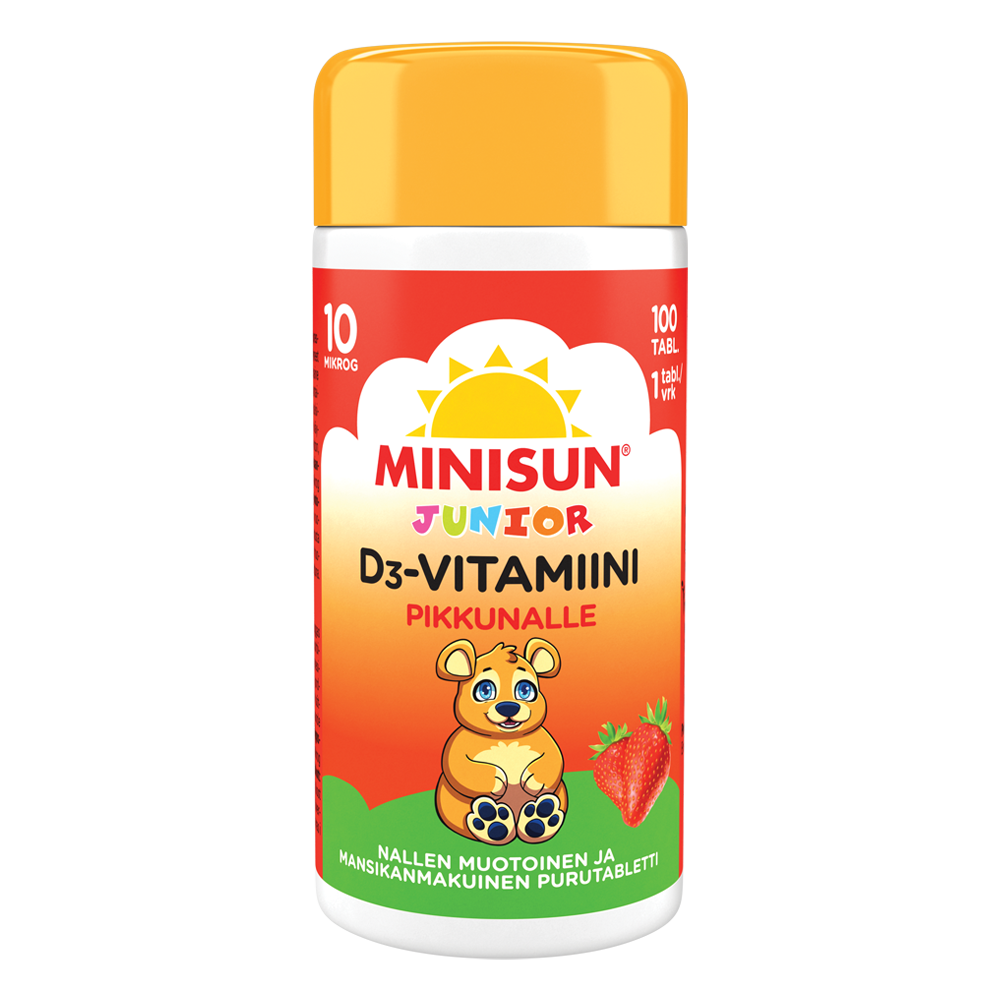 Minisun D-vitamiini Pikkunalle 10mikrog mansikka 100tabl