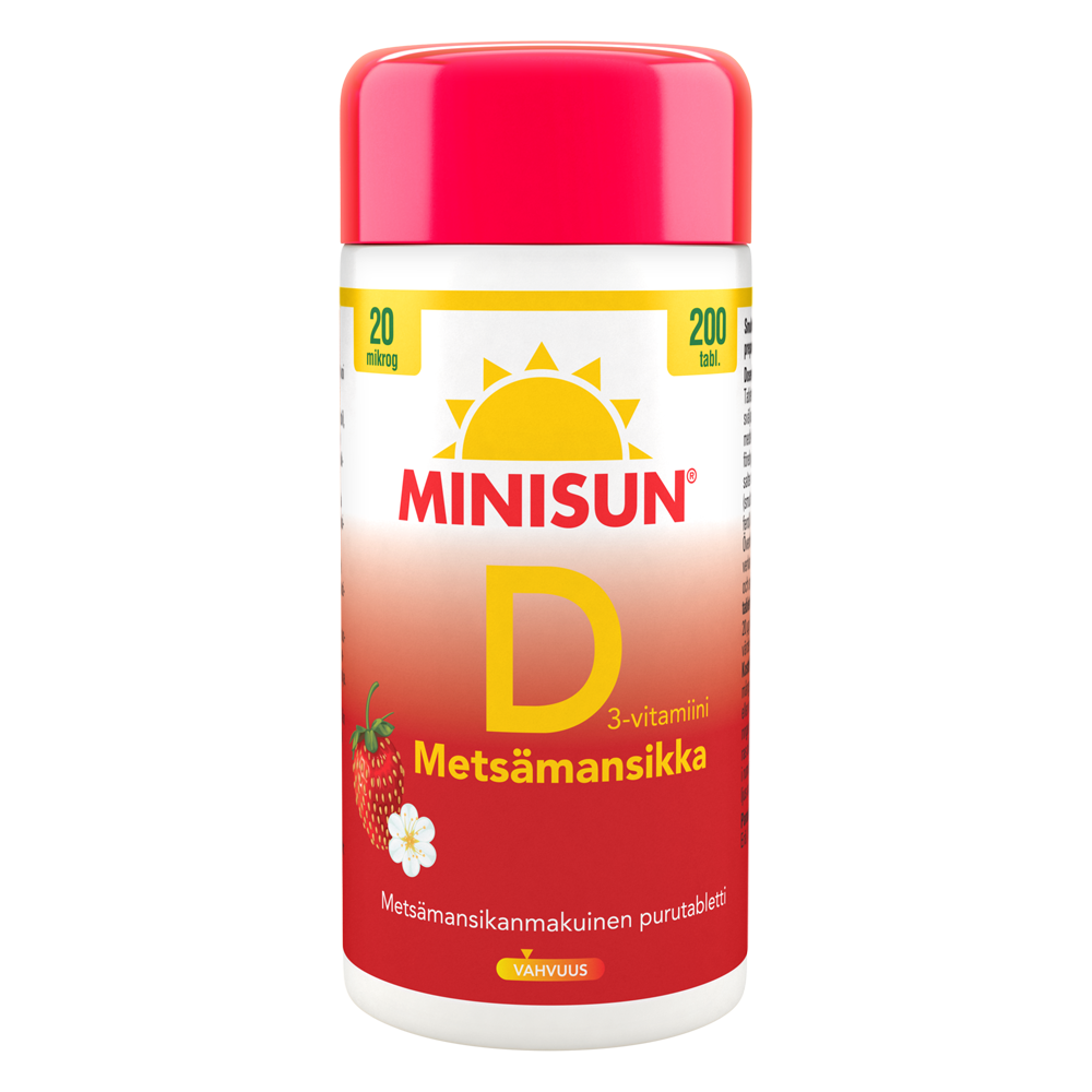Minisun D-vitamiini 20 mikrog Metsamansikka 200tabl