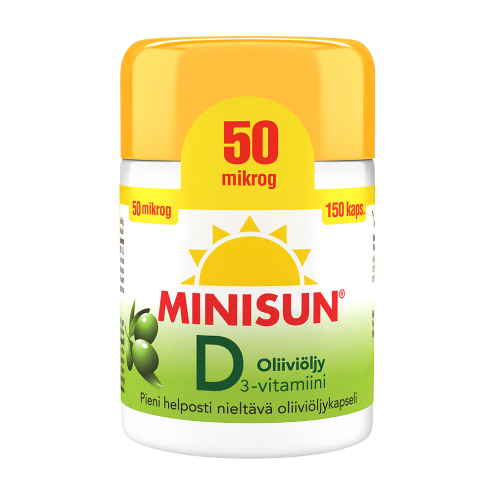 Minisun D3-vitamiini Oliivioljy 50 mikrog 150 kaps