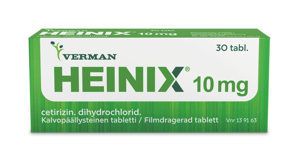Heinix allergialääke 10mg 10 tablettia, allergian hoito, siitepölyallergia, heinäallergia, nokkosihottuma