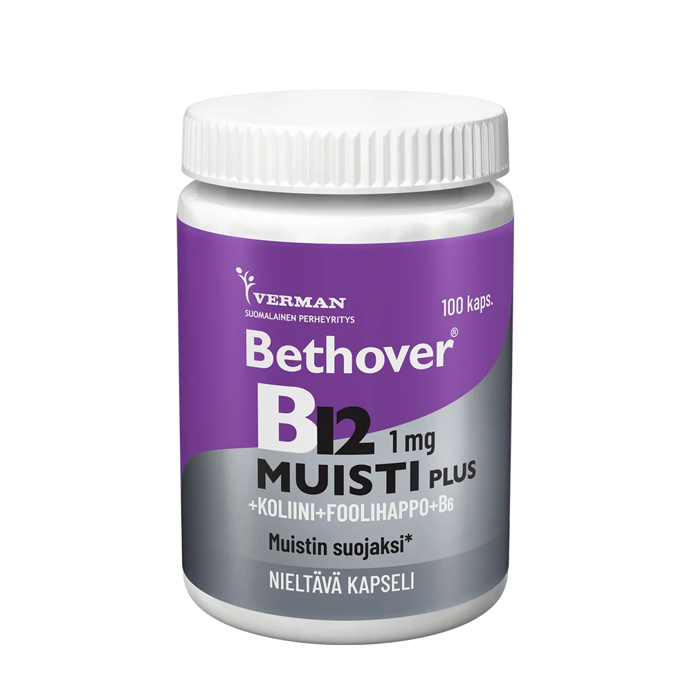 Bethover Muisti Plus. B12-vitamiini ja koliini muistin suojaksi.